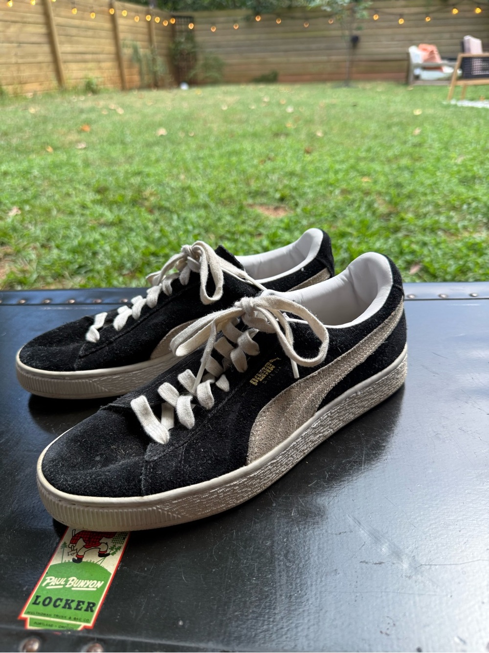 Puma Black Suede Low-Top Sneakers with Cream Accents